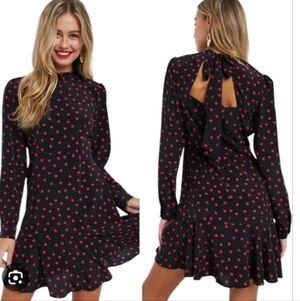 High Neck Black and Red Heart Print Dress